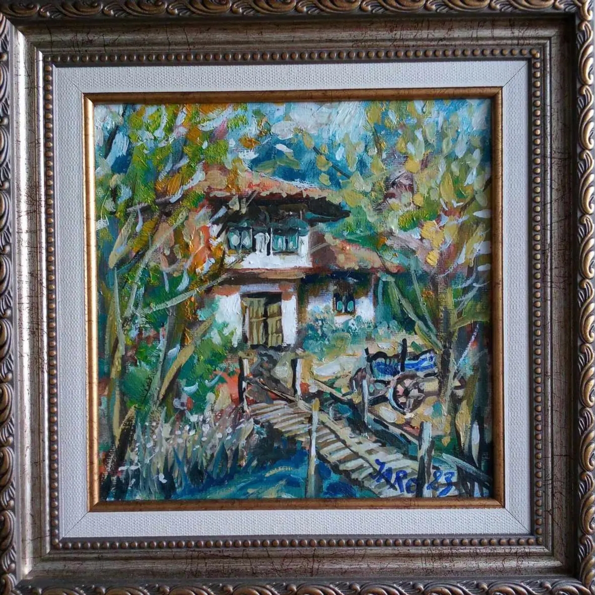 Peinture à l'huile - maison de campagne se niche au cœur d'un écrin de verdure. | Painting | Sofia | Ad gallery (SEO) | 1