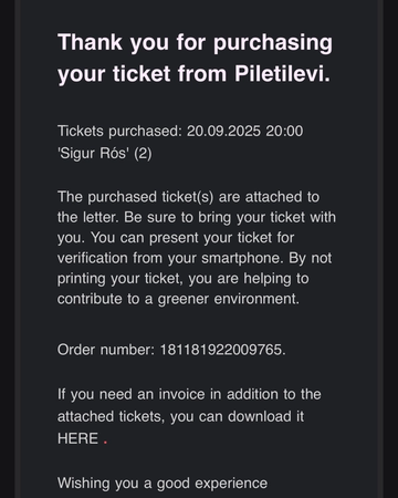 2 tickets to the Sigur Ros Concert on the 20th of September