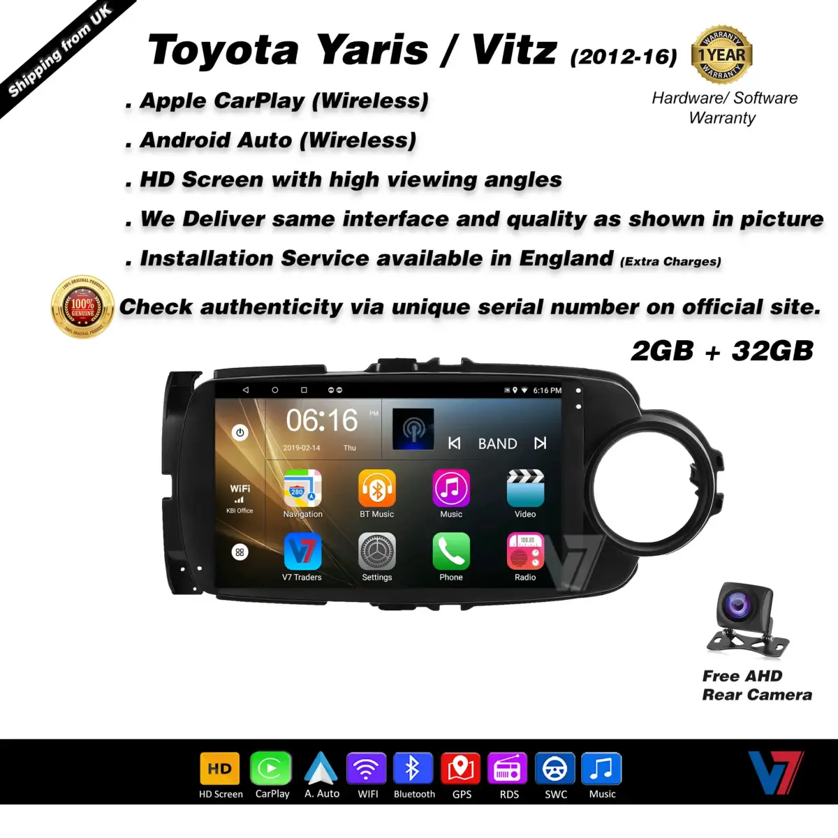 Toyota Yaris 2012-16 CARPLAY Android Auto HD Screen Head Unit GPS Stereo LCD Panel V7 | On-board computers | Leeds | 1