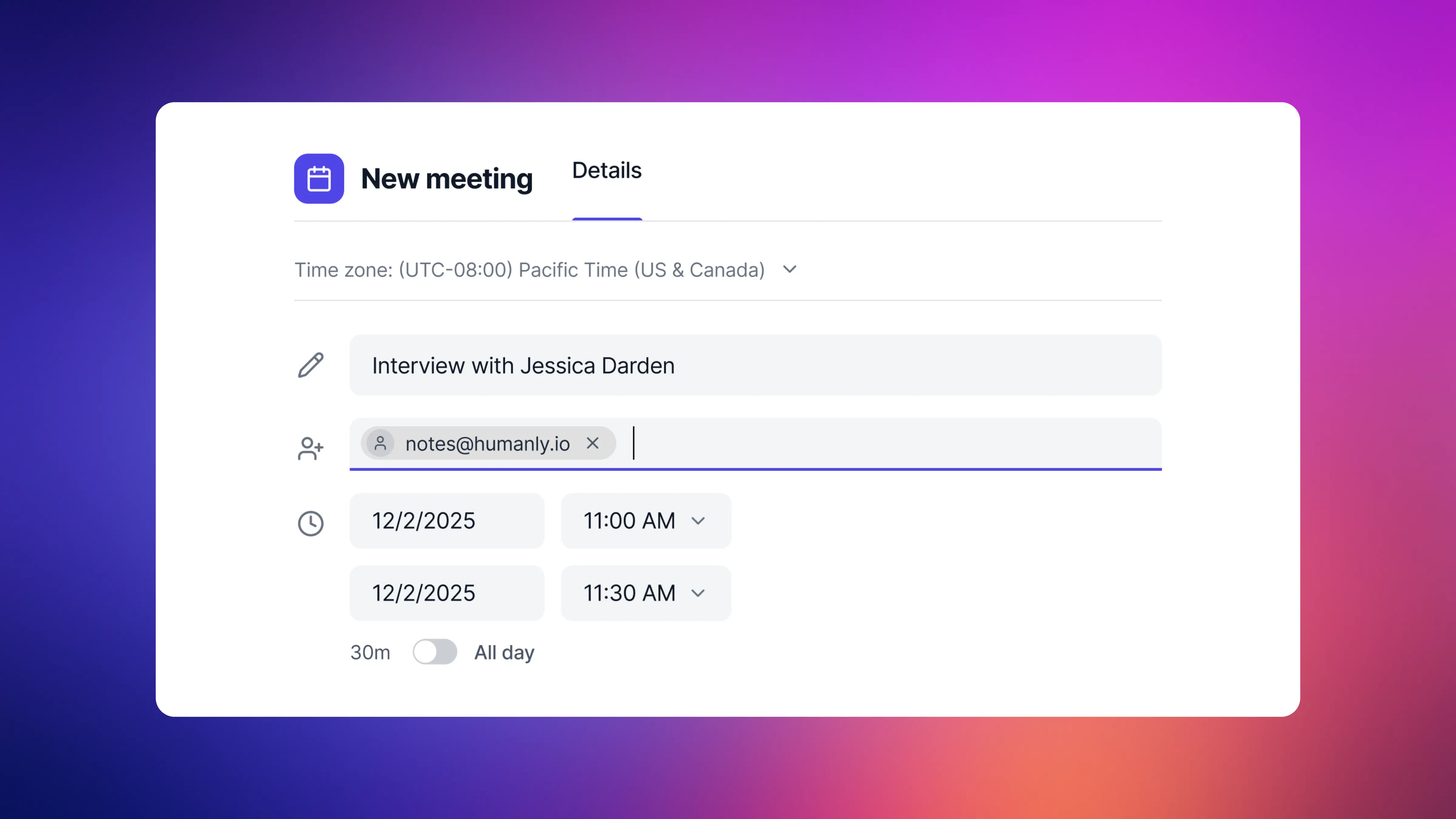 Humanly dashboard on Event page