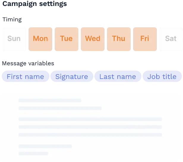 Illustration showing automated follow-up message templates such as first reply, second reply, positive reply, and not interested reply.