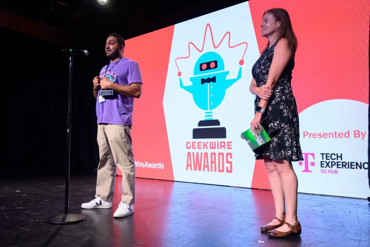 Humanly's CEO on the stage for Geekwire