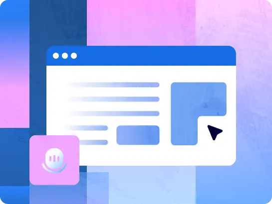 Webpage mockup with cursor and chat icon.