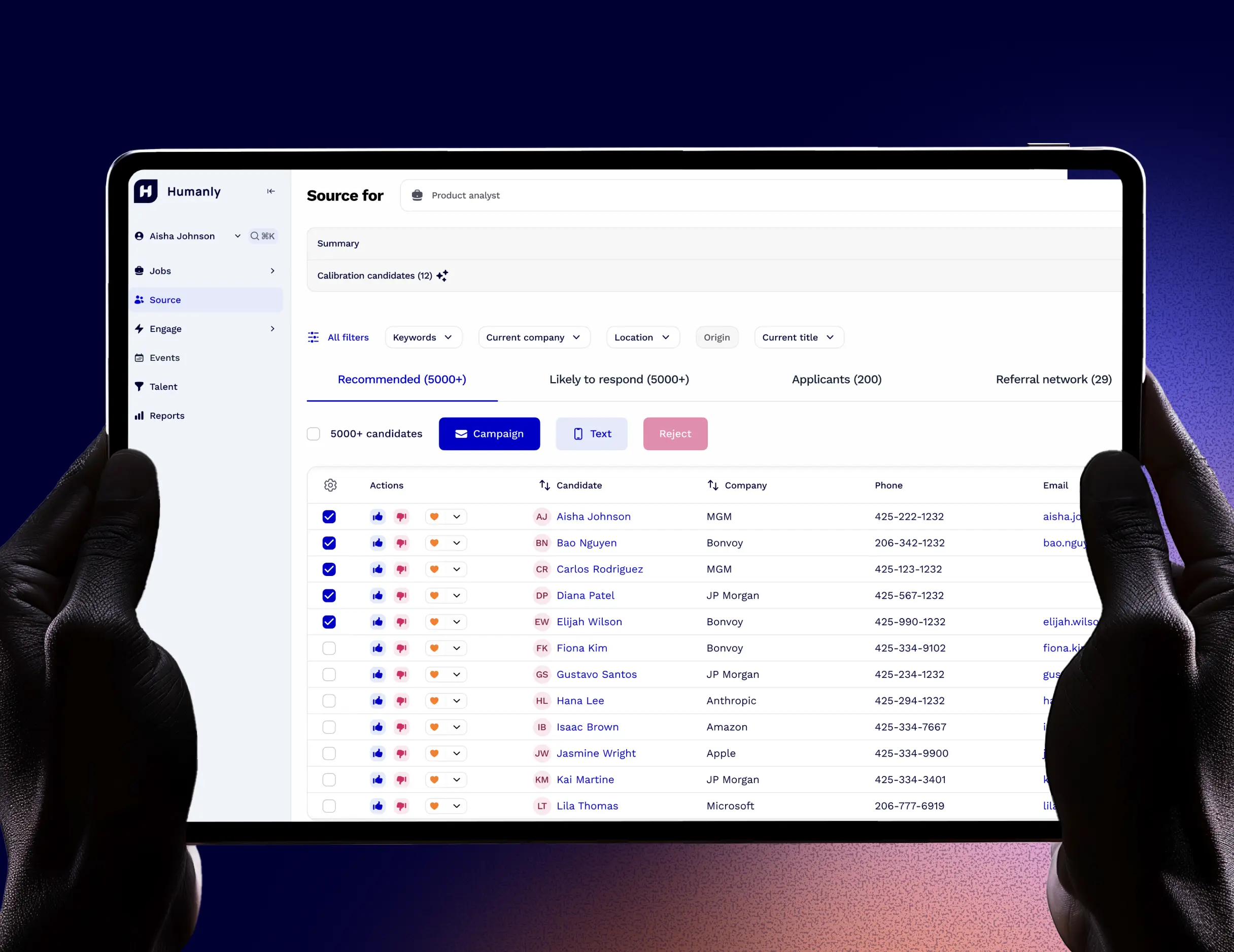 A tablet with Humanly dashboard