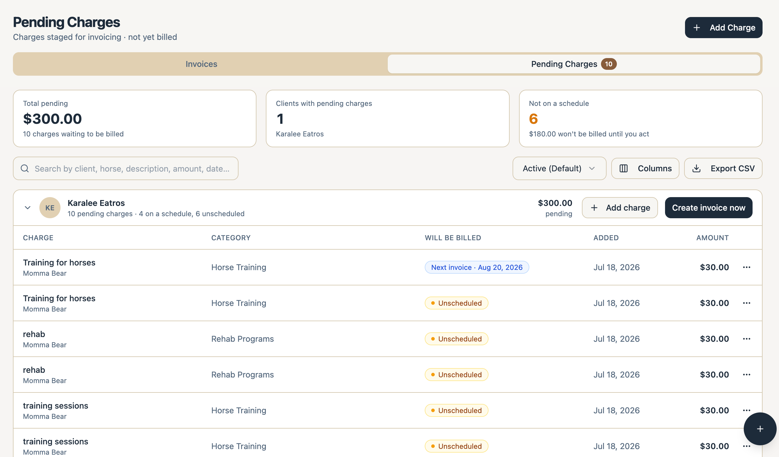 Pending Charges Details