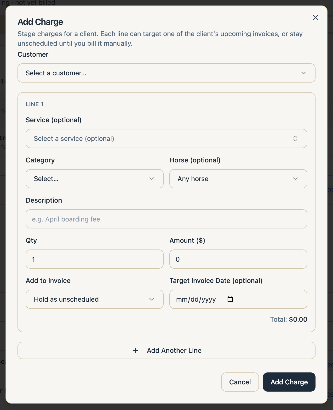 Add Charge Dialog