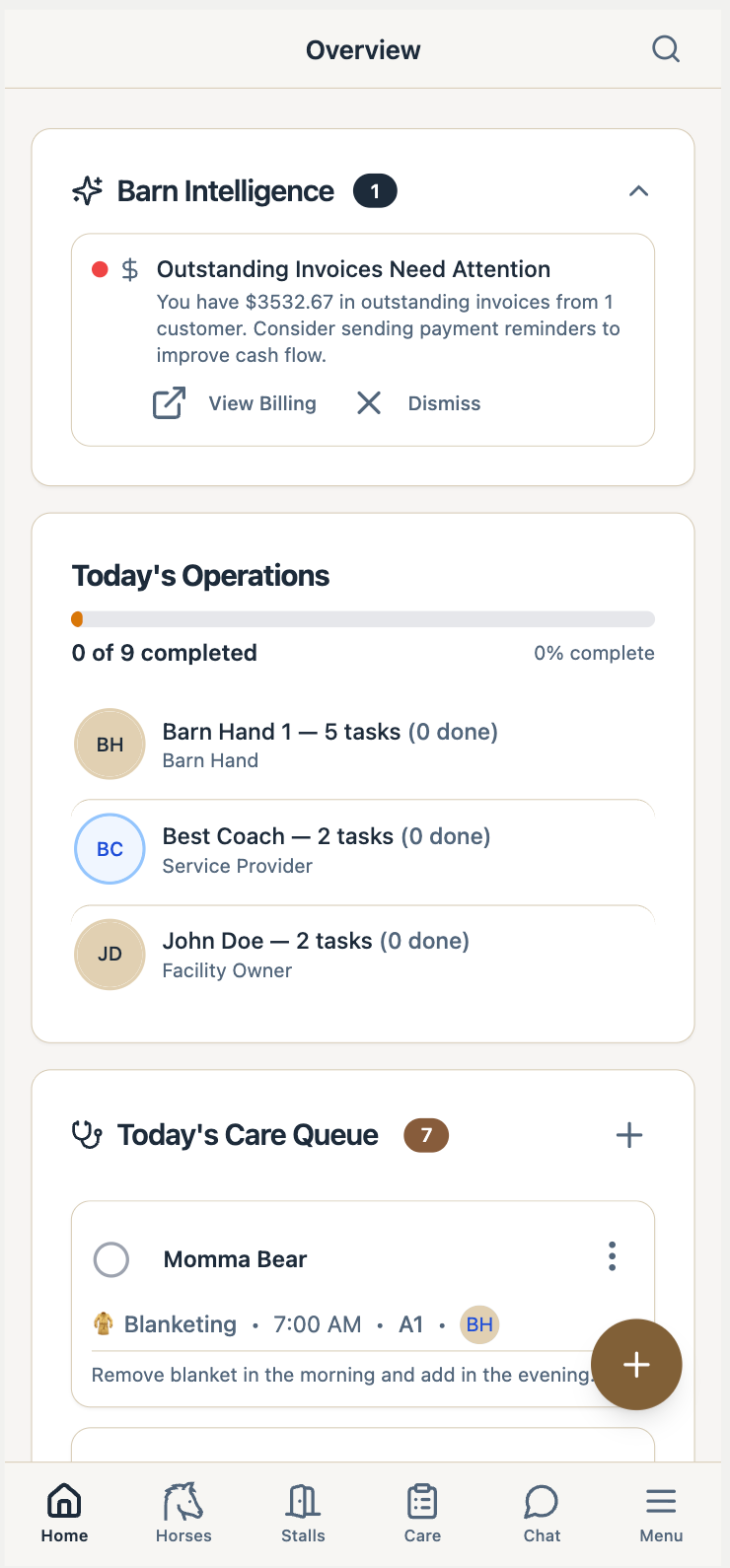 Horse Boarding Command Center