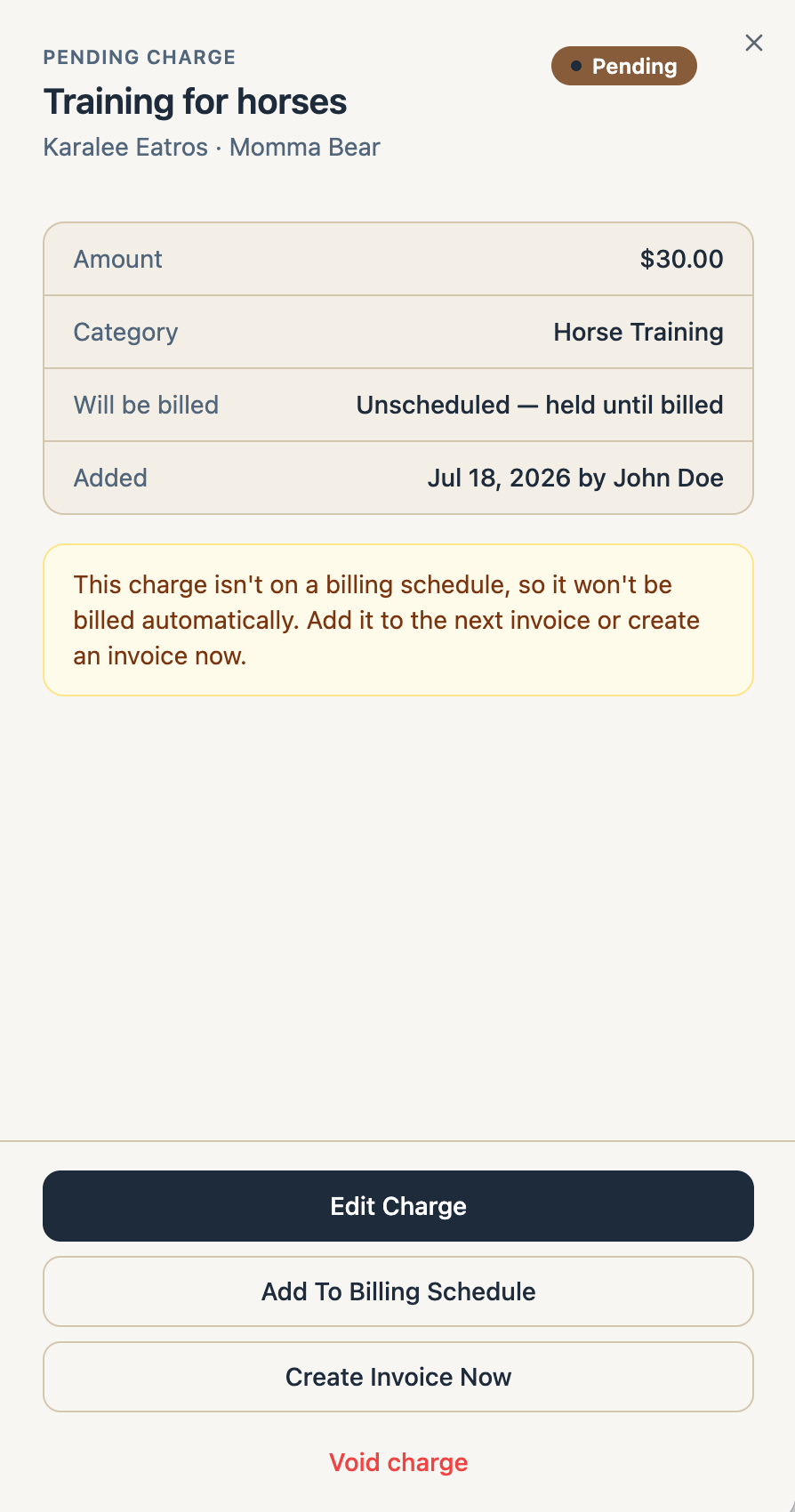 Pending Charge Details