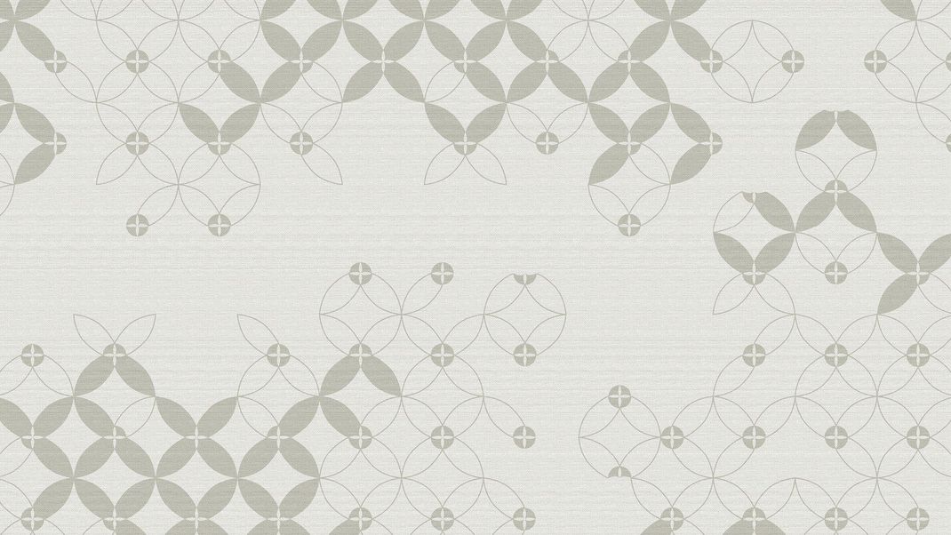 Grey wallpaper with textile and graphic patterns