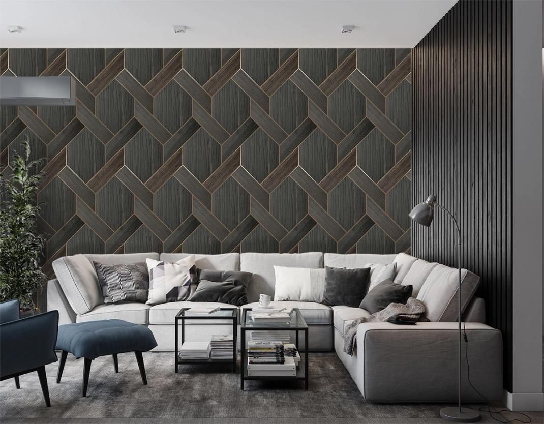 Brown woodprint wallpaper in six corners