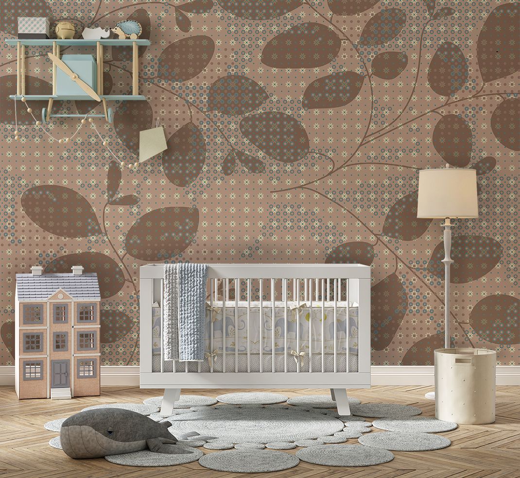 Brown wallpaper with graphic leaves