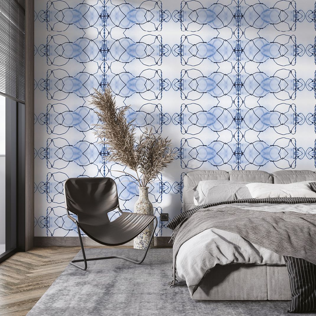 Blue wire mesh wallpaper