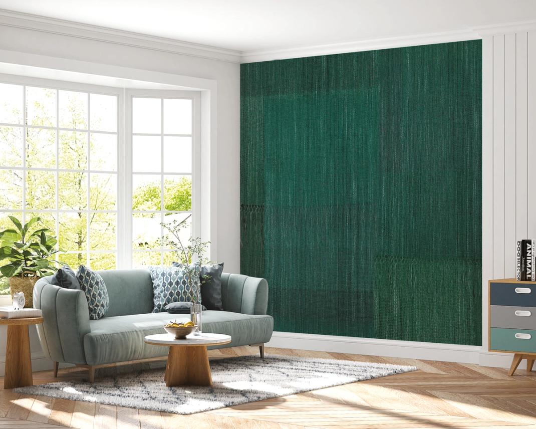 Sea green wallpaper with various woven cloths