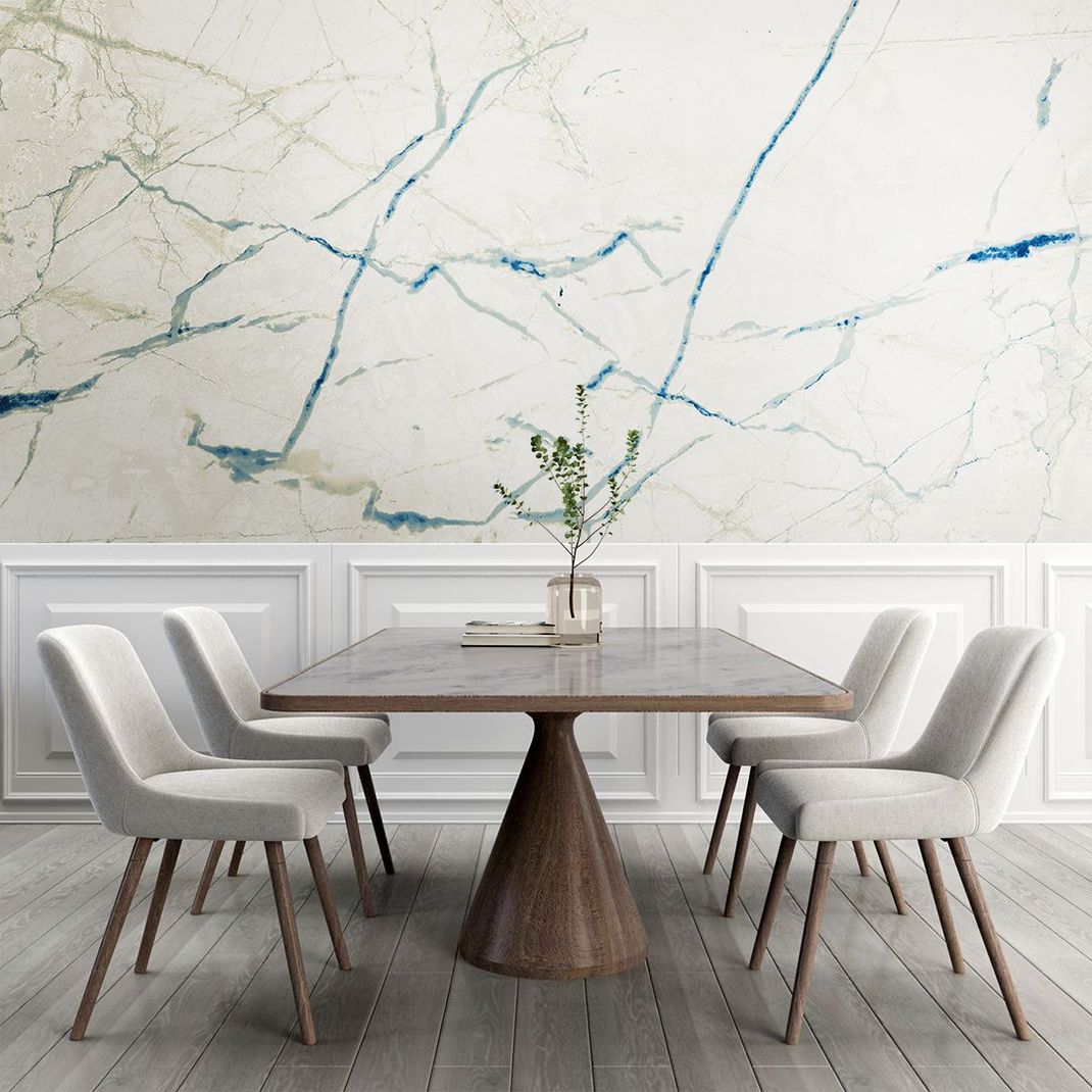 Taupe marble wallpaper with blue veins