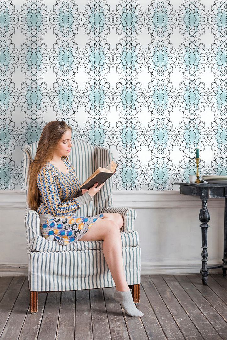 Light blue wallpaper with wire