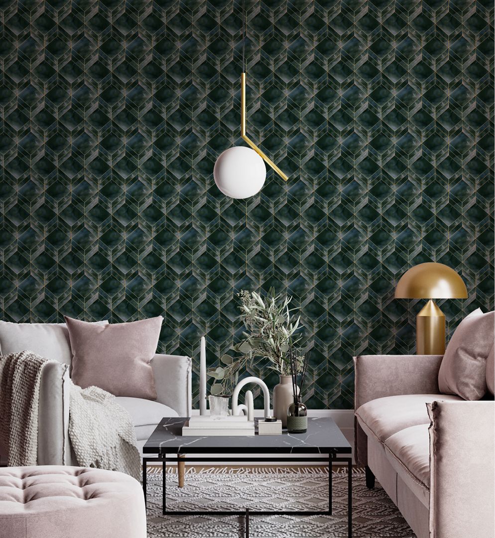 Green wallpaper with marble facets