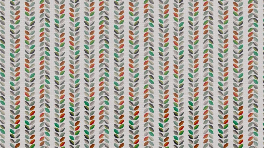 Wallpaper of vertical stripes with leaves in various colors