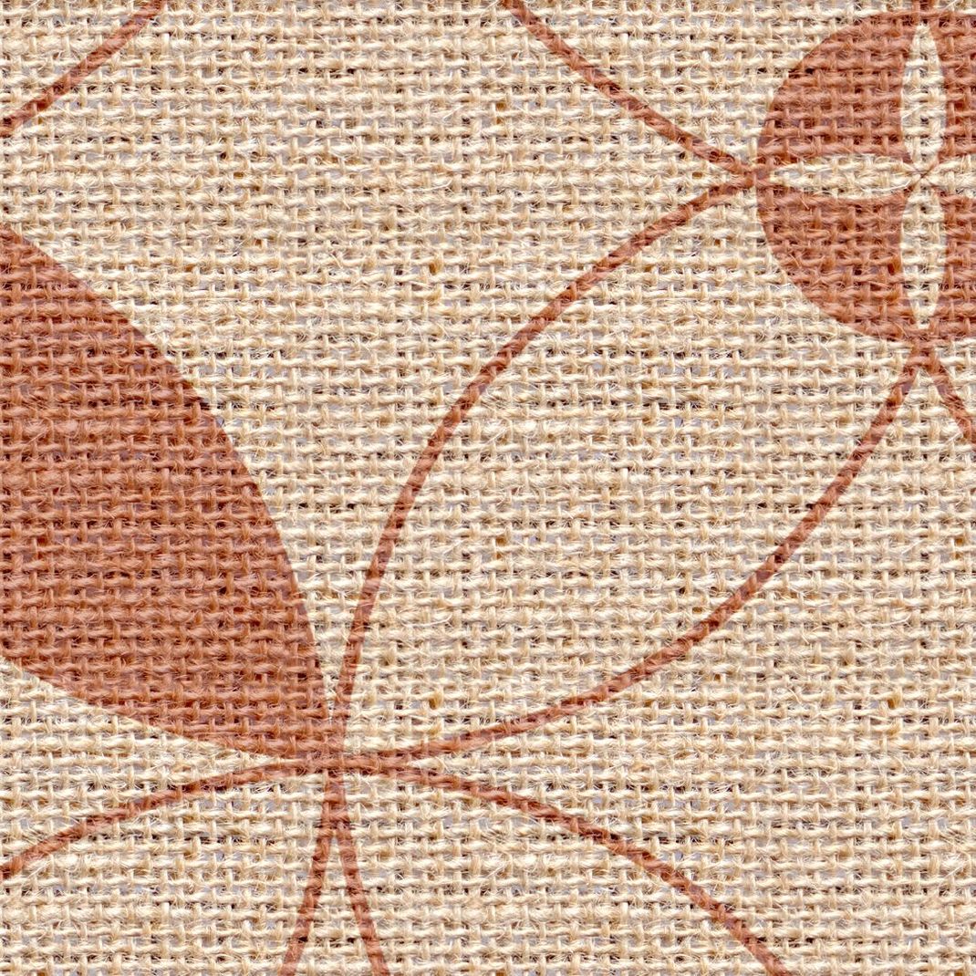 Terracotta wallpaper with textile and graphic patterns