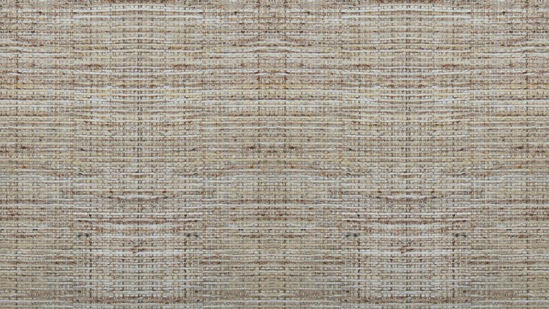 Sand-colored wallpaper with large woven pattern.