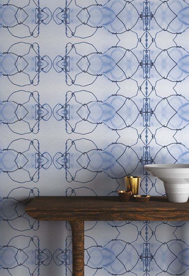 Blue wire mesh wallpaper