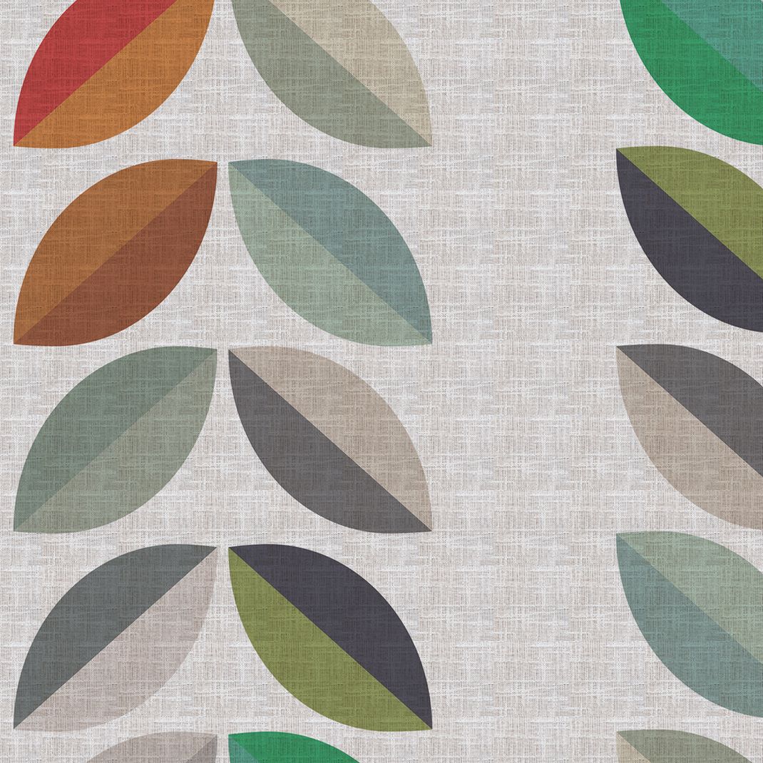 Wallpaper of vertical stripes with leaves in various colors