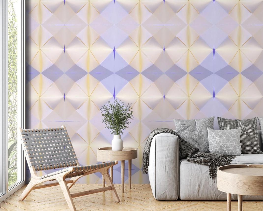 Lilac-colored wallpaper with diamond patterns