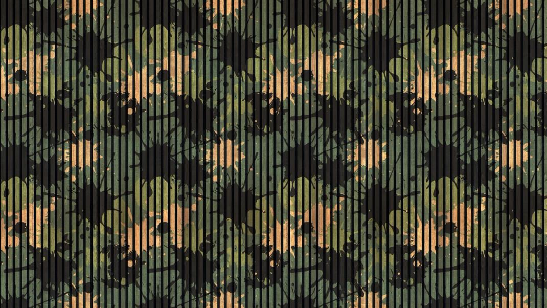 Wallpaper with wooden slats and green army splatters