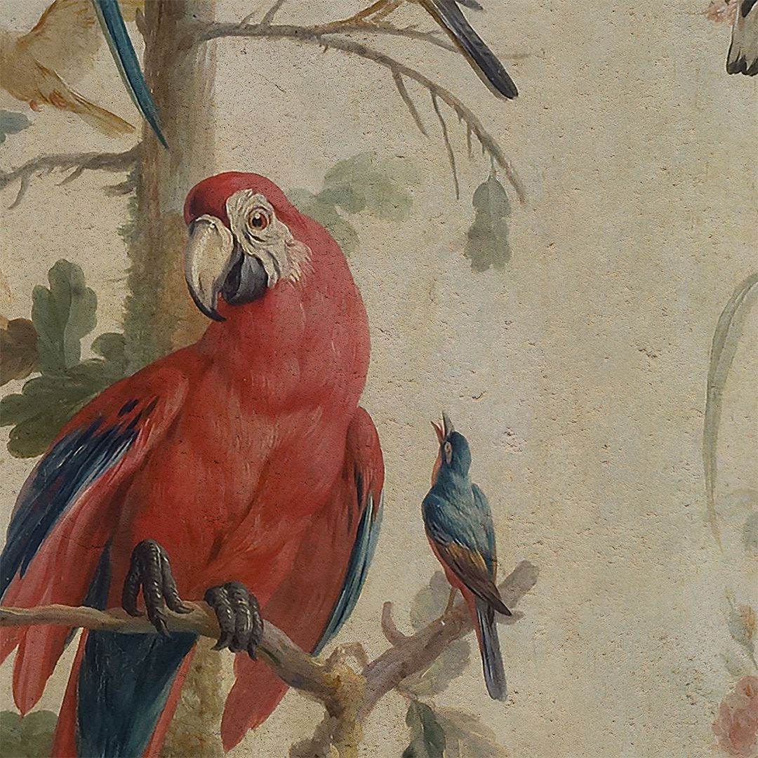 Paradise Lollipop groen behang met tropische bloemen en bladeren.