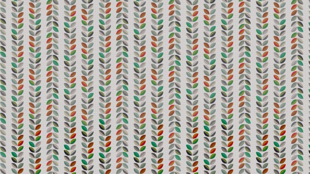 Wallpaper of vertical stripes with leaves in various colors