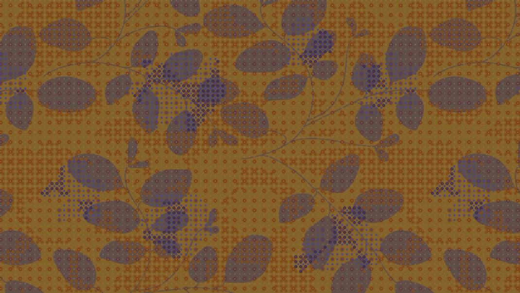 Amber wallpaper with blue graphic leaves