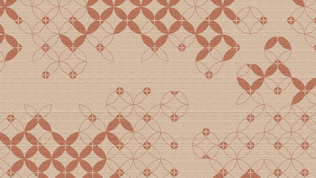 Terracotta wallpaper with textile and graphic patterns