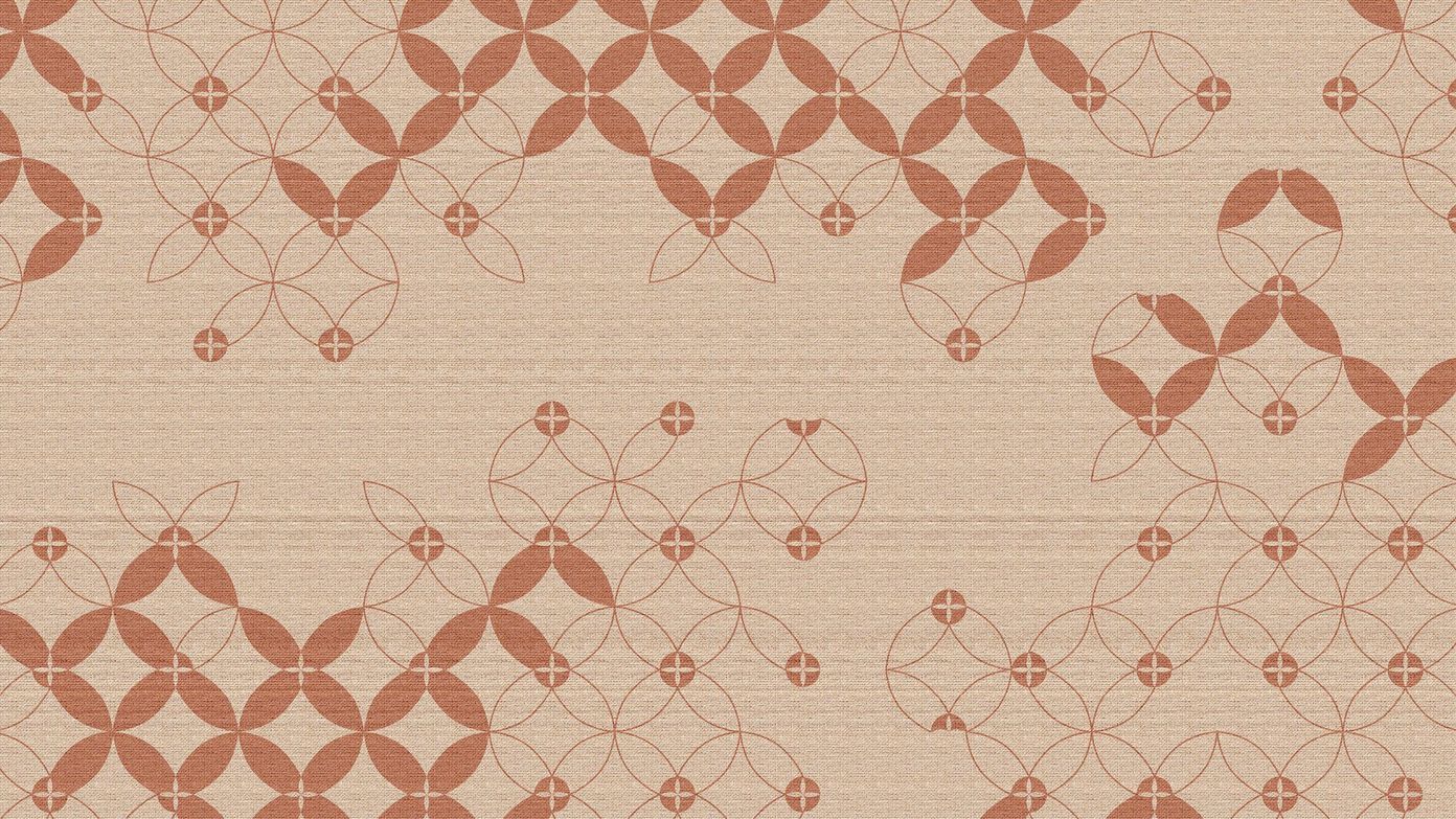 Papier peint terracotta avec des motifs textiles et graphiques