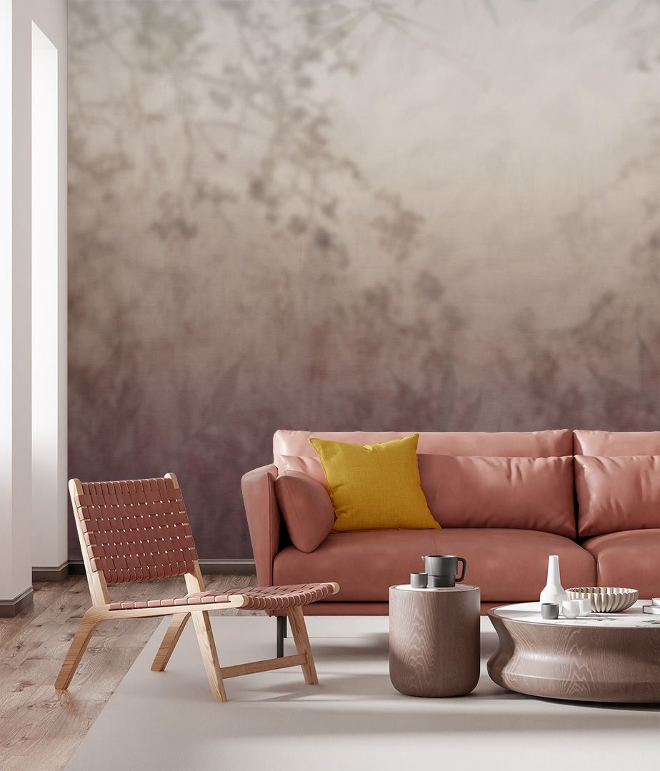 Ombre behang in woonkamer met vloeiende kleurovergangen in een moderne stijl.
