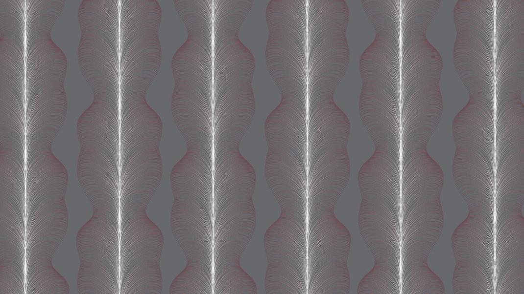 Grey wallpaper with pink white feathers