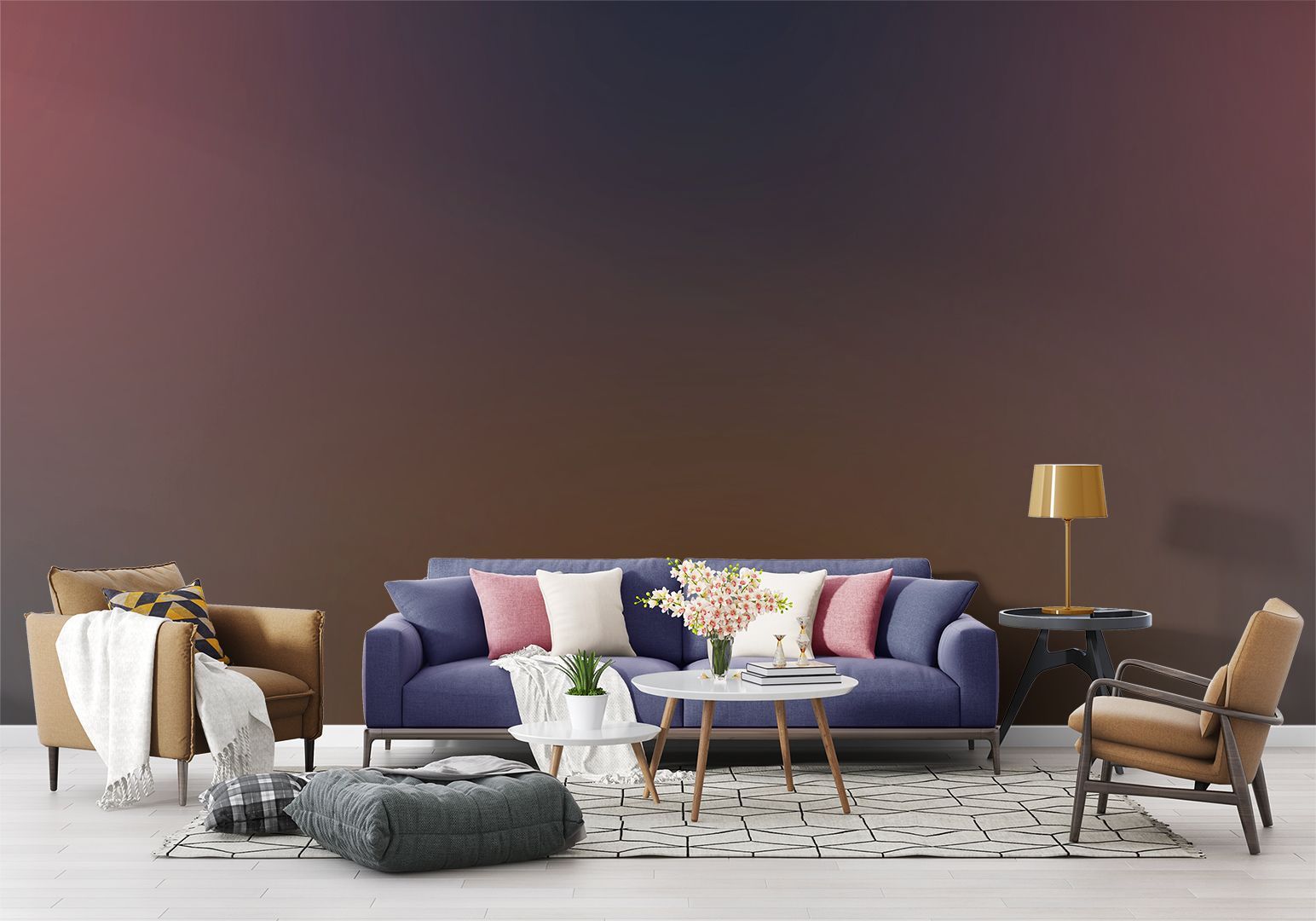 Papier peint dégradé en nuances de rose et bleu foncé