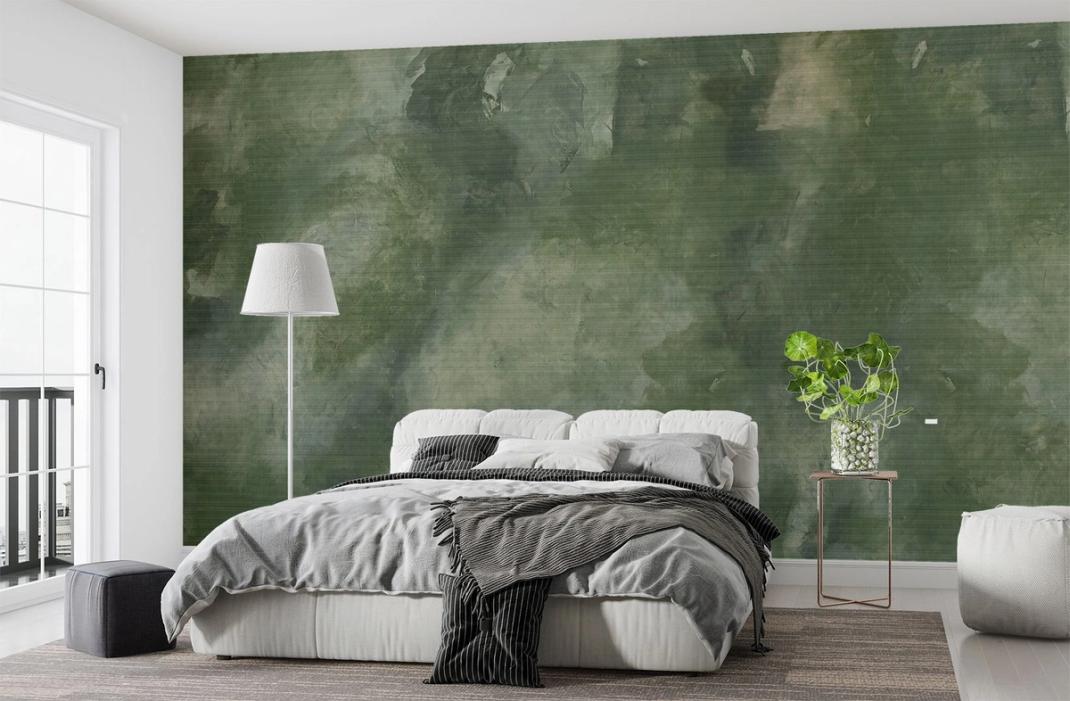 Green wallpaper of large mural