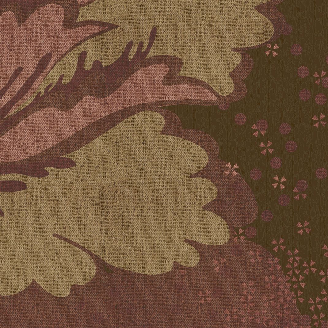 Brown wallpaper with pink leaves and flowers