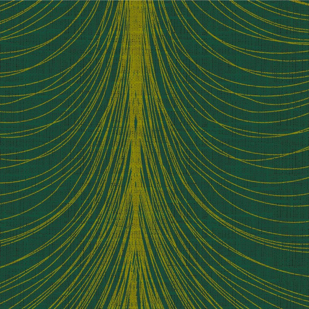 Green wallpaper with yellow-green feathers.