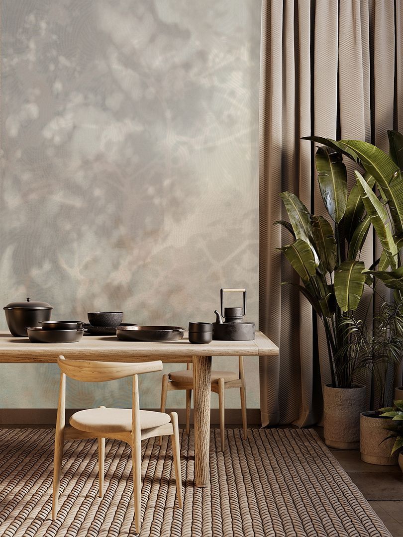 Dreamshade behang met zachte gekeurde tinten takken patroon voor moderne woonkamer.