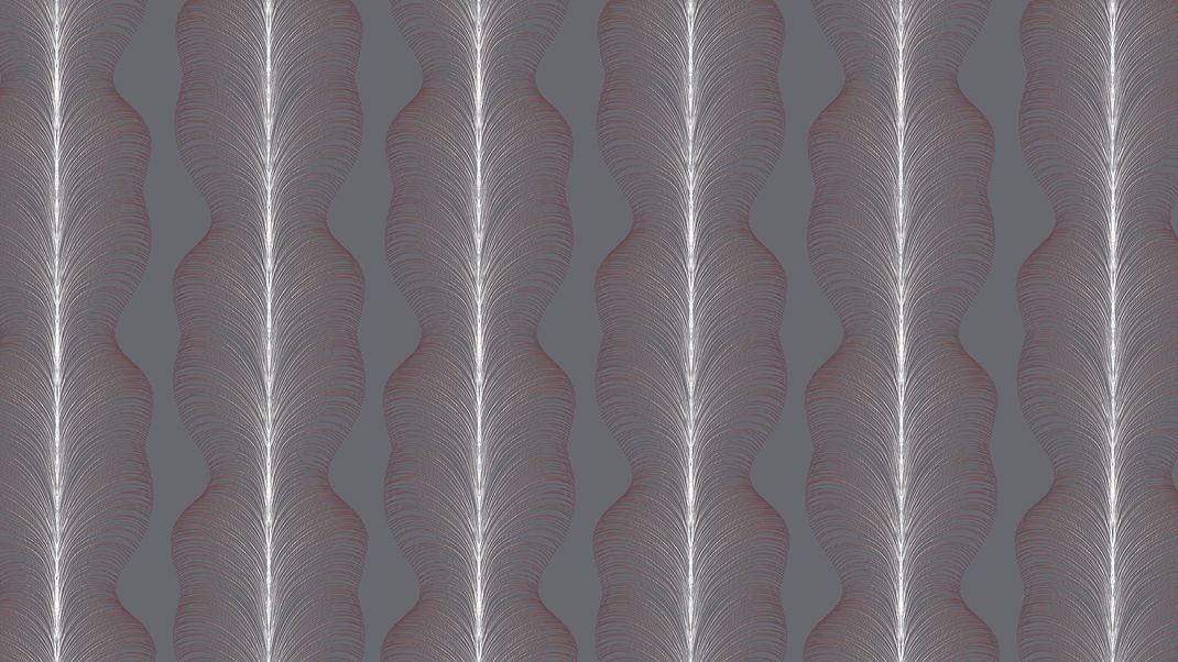 Grey wallpaper with pink white feathers