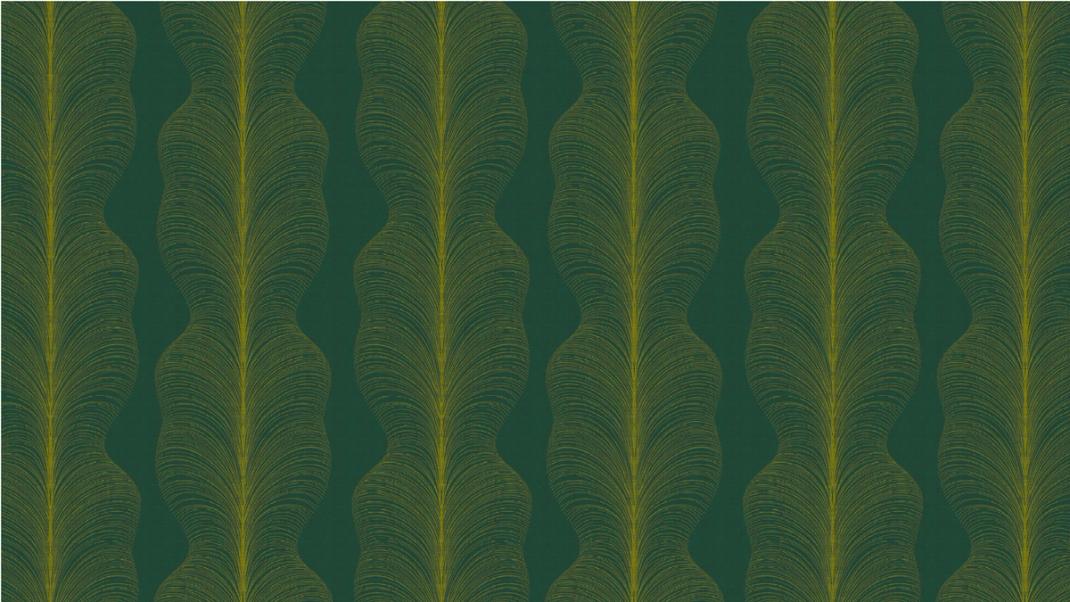 Green wallpaper with yellow-green feathers.