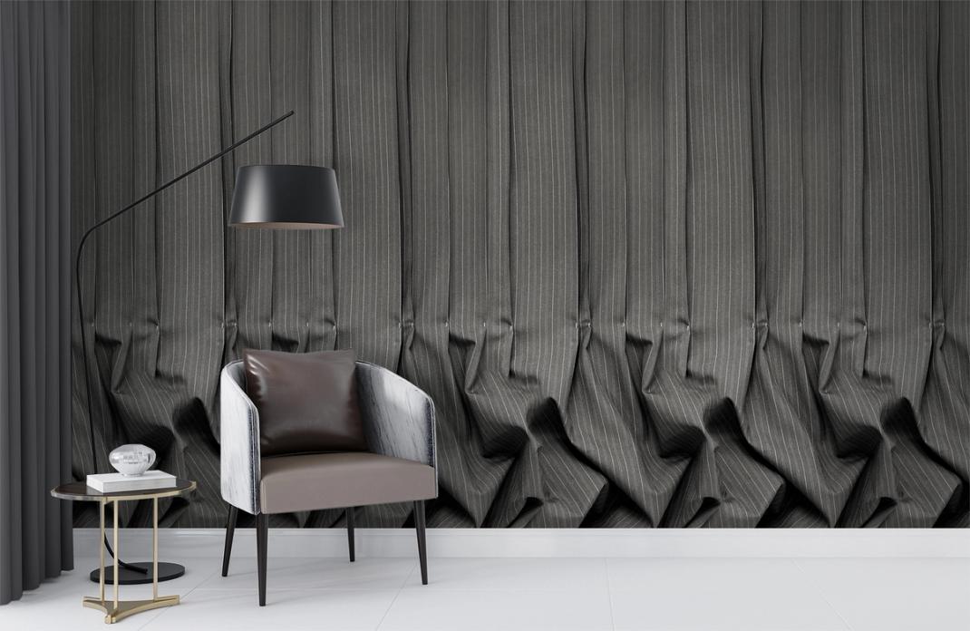 Grey wallpaper with folded textile