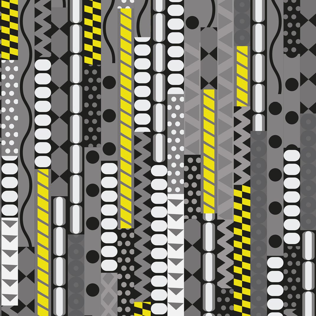 Wallpaper with vertical lines in yellow and black and white colors