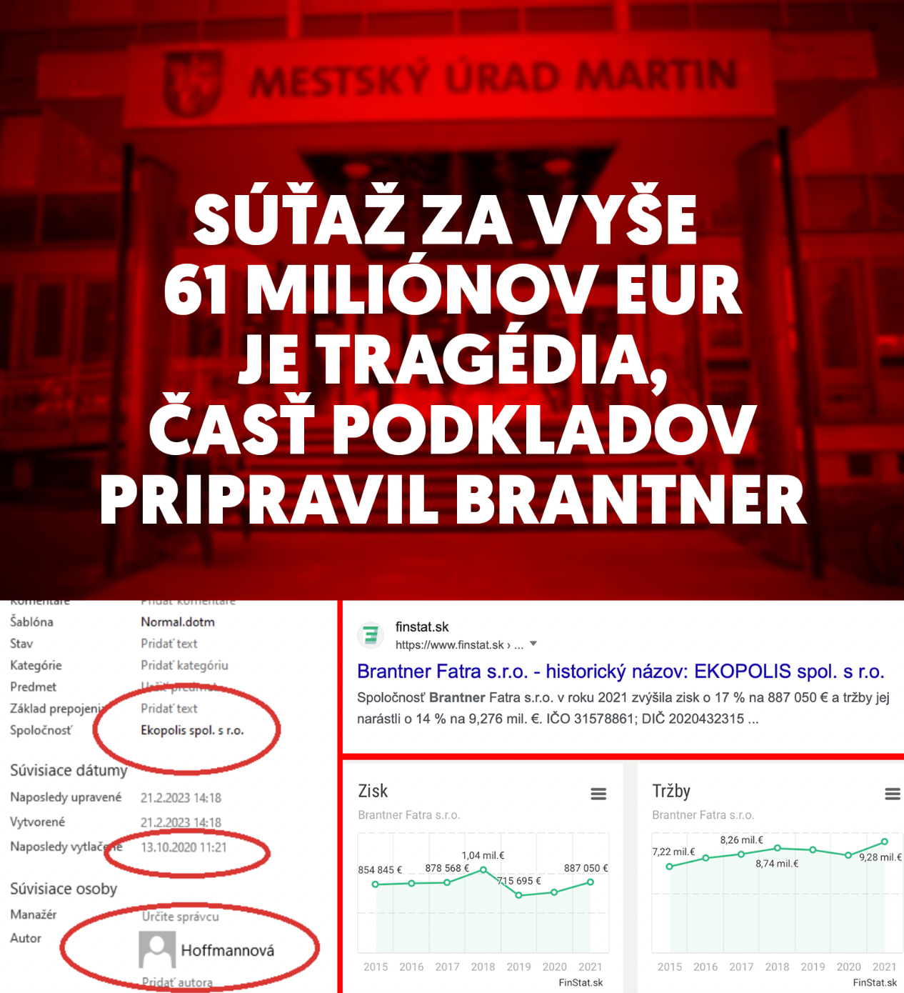 Martinská súťaž o komunálne služby za 61 miliónov je tragédia, časť podkladov pripravil Brantner