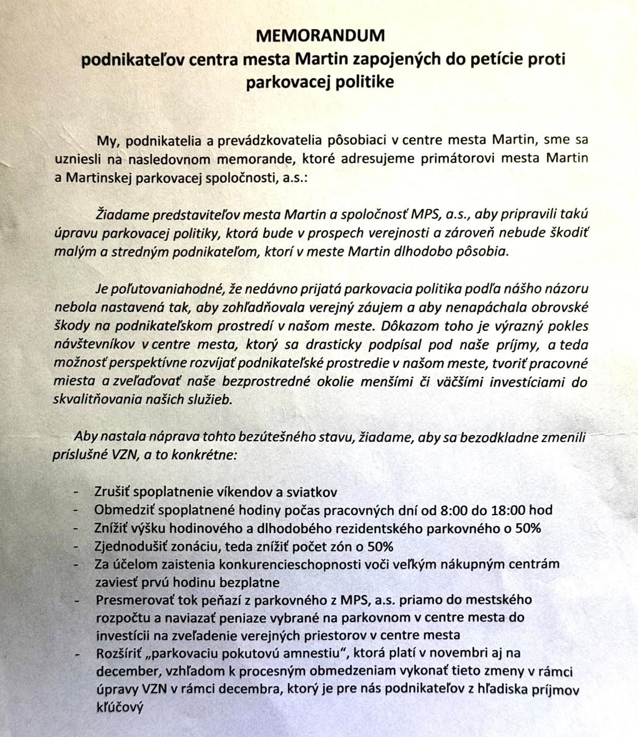 Spojili sme podnikateľov proti parkovacej politike