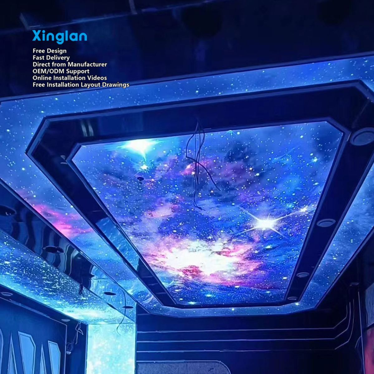 Stretch Ceiling LED Light Box with Aluminum Alloy Frame and Starry Sky Design, Suitable for Indoor/outdoor Ceiling Installation