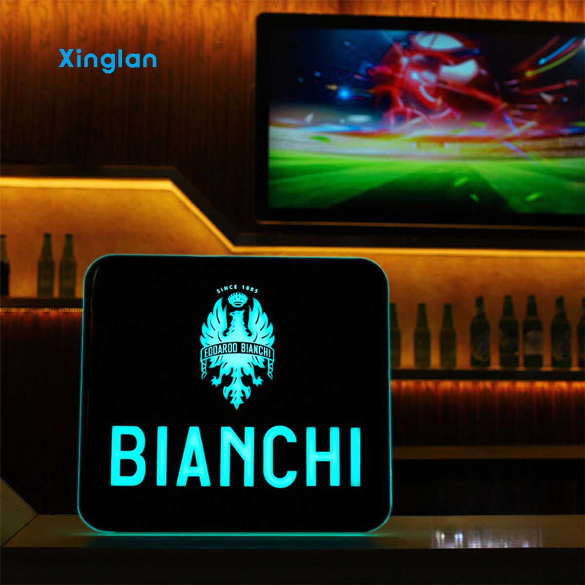 Wholesale Double-Sided Illuminated Crystal Light Box: BIANCHI Rectangular Bar Display Light Box