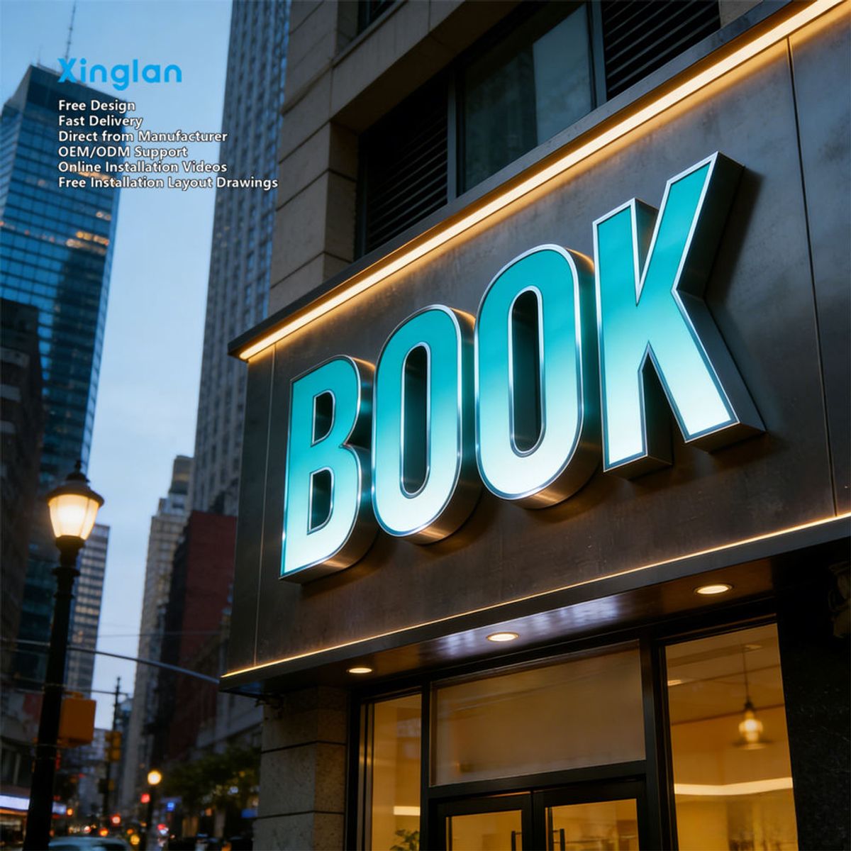 Custom Stainless Steel Flat Edge LED Luminous Letters Waterproof Outdoor Storefront Signage for Business Advertising