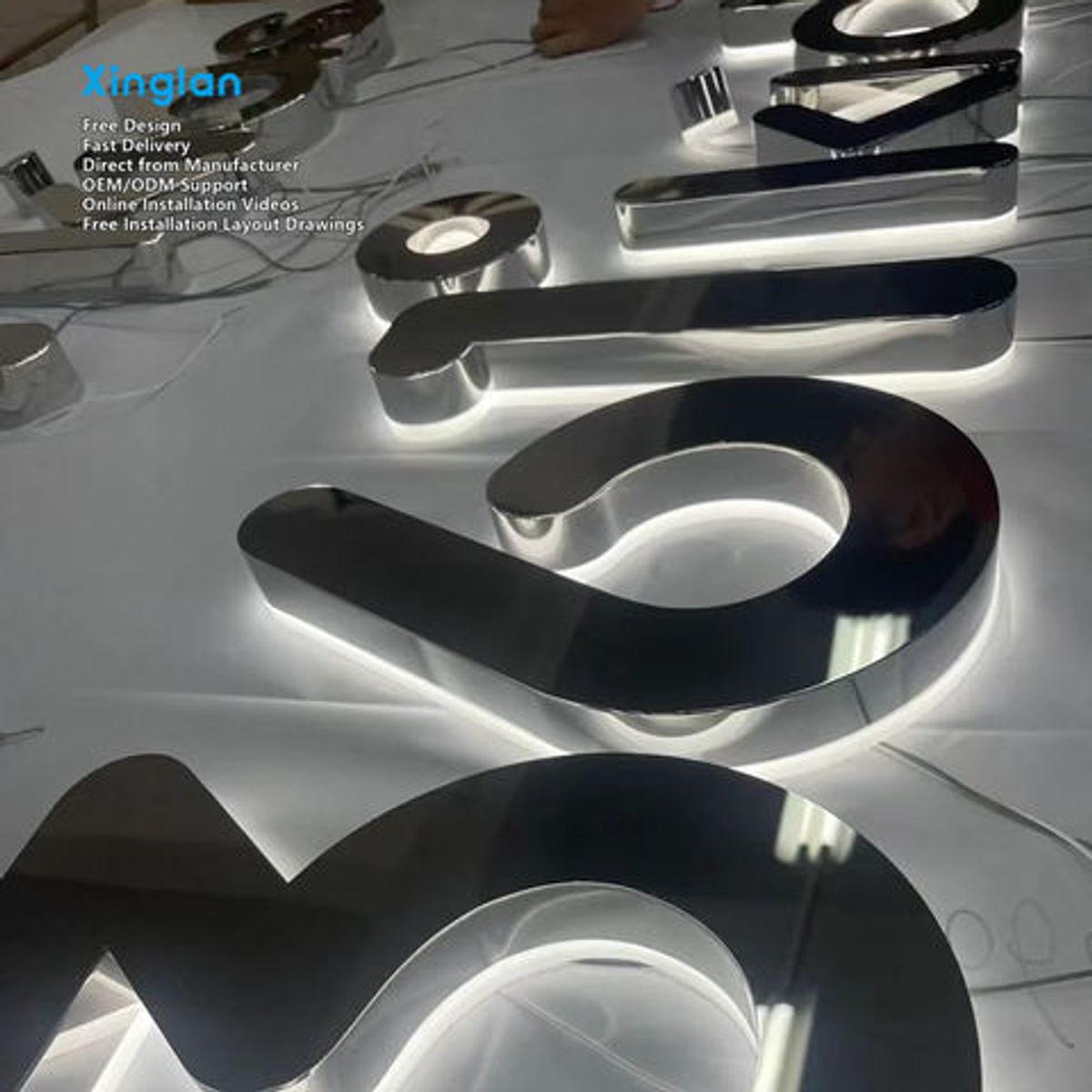 Premium Stainless Steel Mirror Finish Backlit Logo Acrylic Signage Customization Illuminated Signage Letters