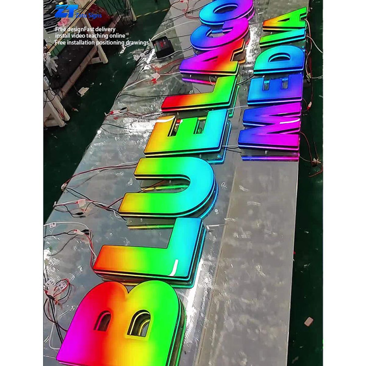 Custom 3D RGB LED Front-Lit Letter Signage Outdoor Business Stainless Steel Channel Letter Sign for Shops Bars Remote Control